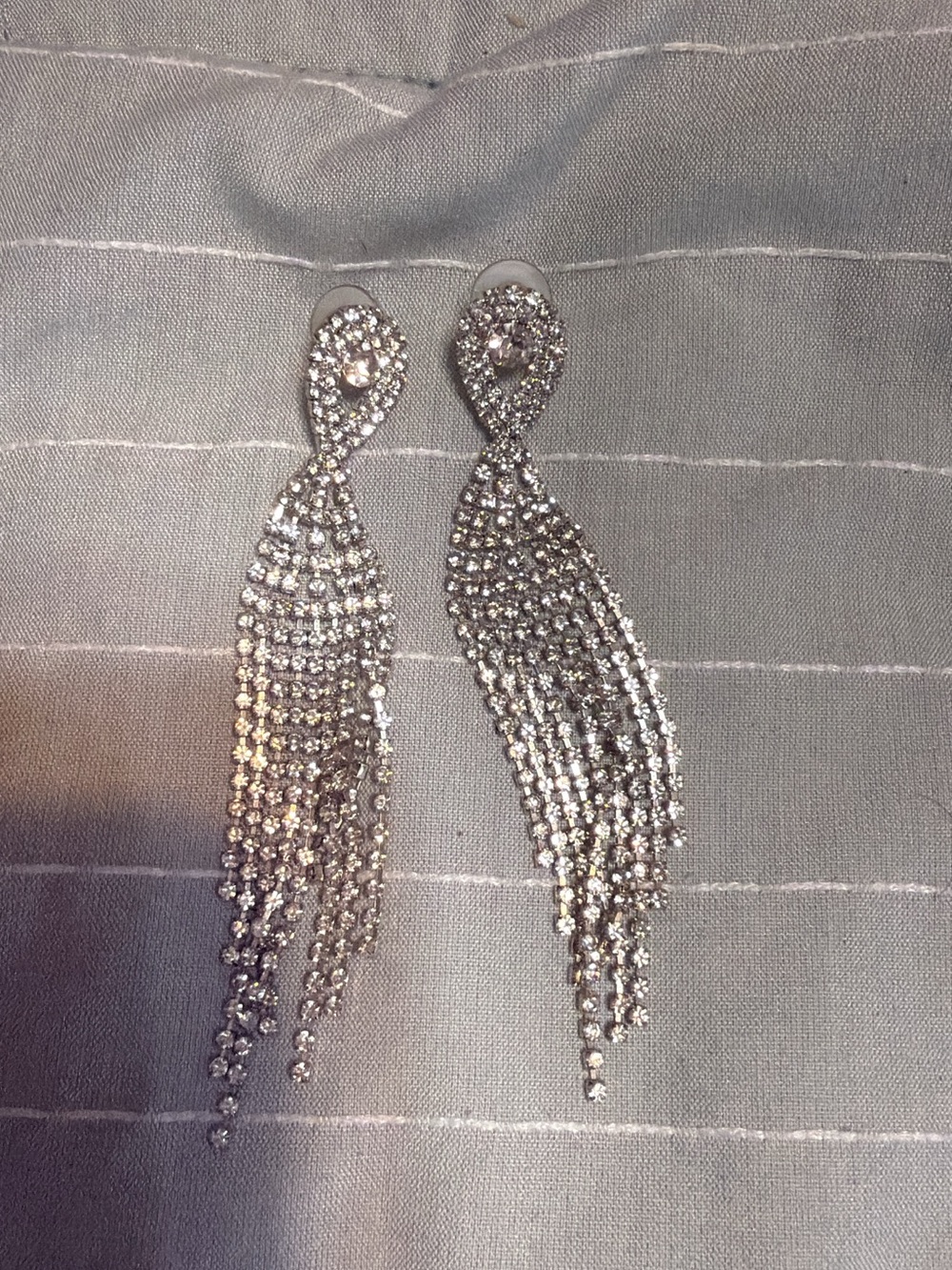 Crystal Fringe Dangle Earrings - Silver
